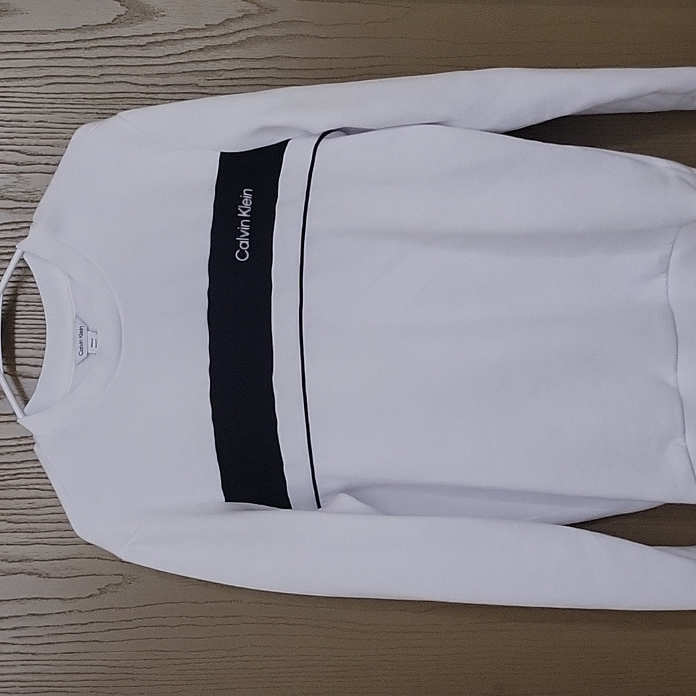Calvin Klein White Sweatshirt with Black Stripe